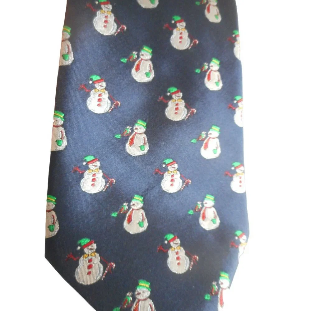 Silk Snowman Tie Blue necktie winter or Holiday